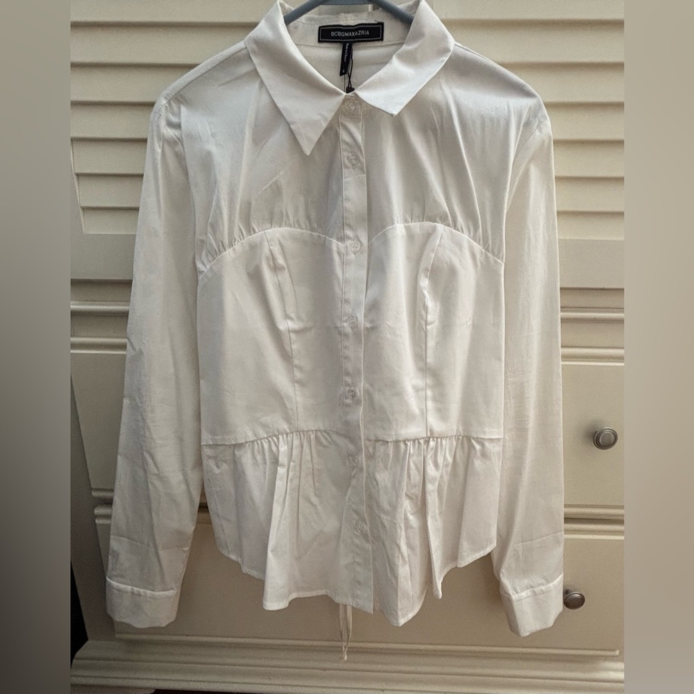 NWT BCBGMAZAZRIA White Corset Button-down Shirt Size L